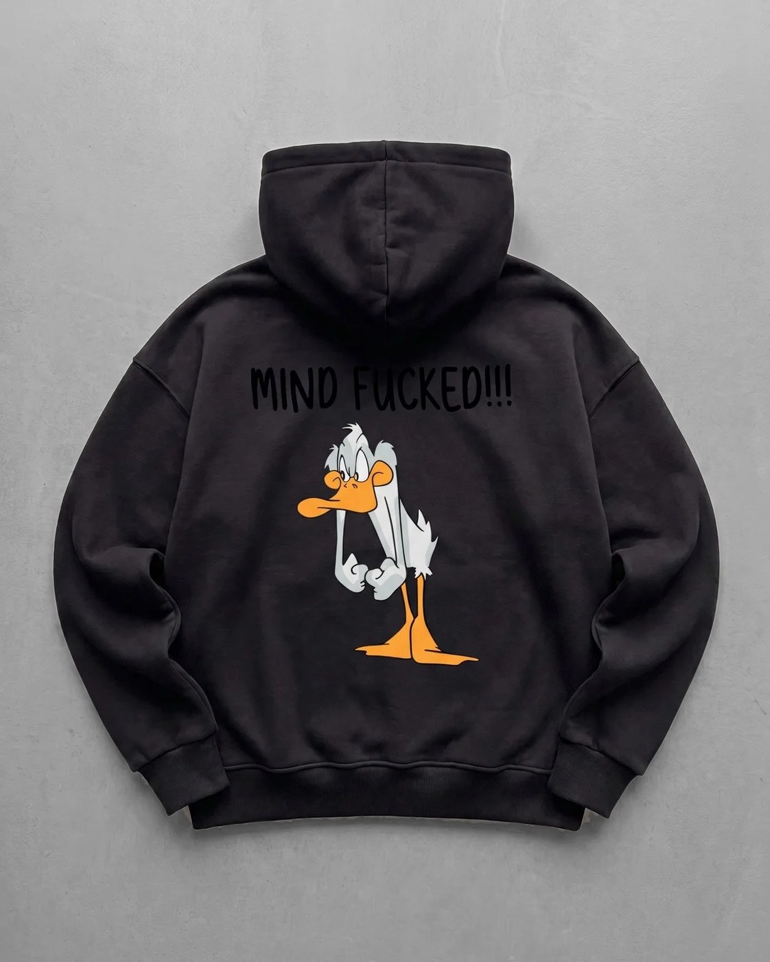 Black "mind-fucked" Printed Oversize Hoodie