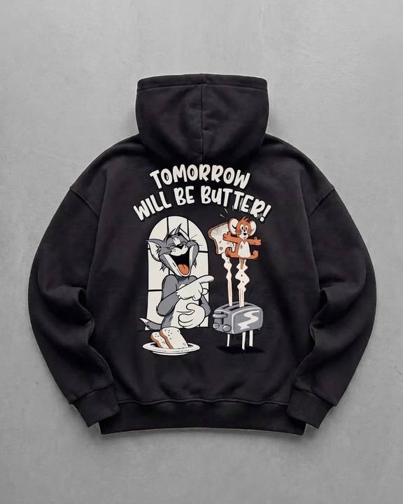 Black "tomorrow-will-be-butter" Printed Oversize Hoodie