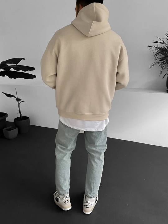 Beige "that's-all-folks" Printed Oversize Hoodie