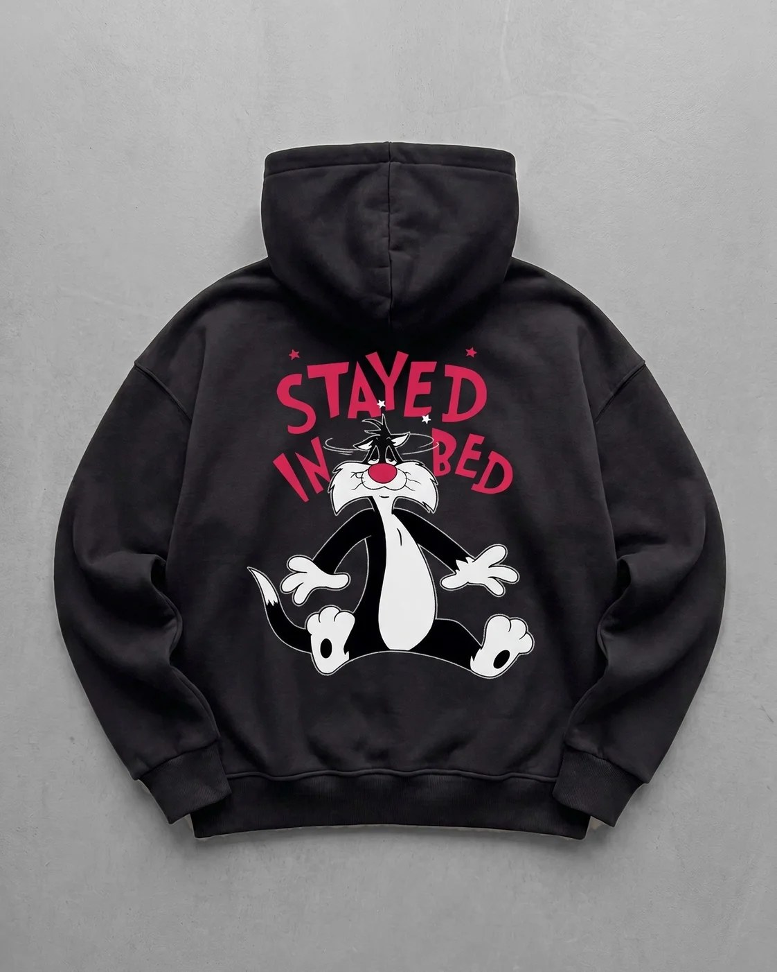 Black "stayed-in-bed" Printed Oversize Hoodie