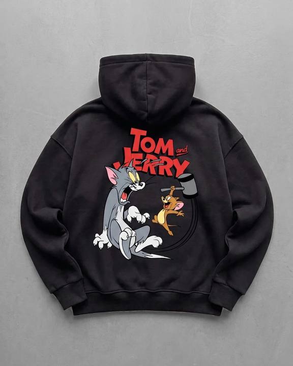Black "tom-jerry" Printed Oversize Hoodie