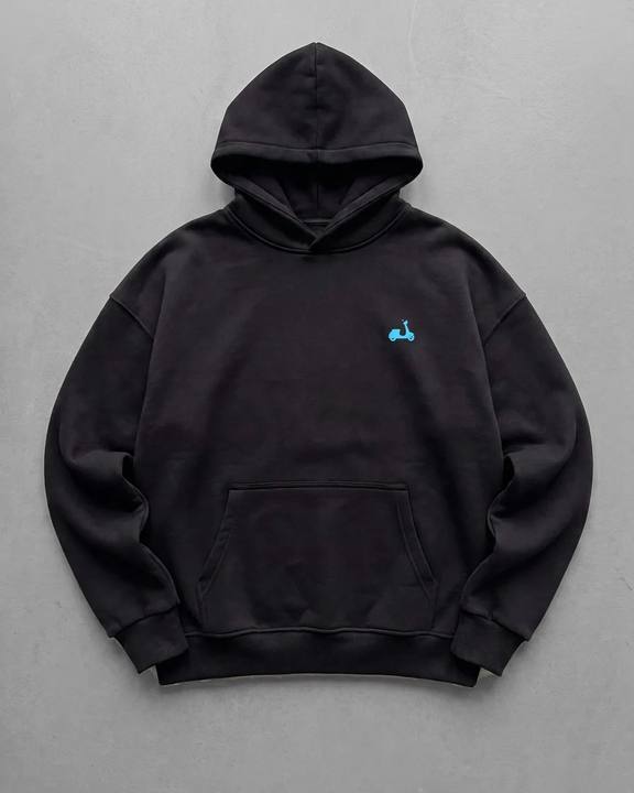 Black "Scooter" Printed Oversize Hoodie