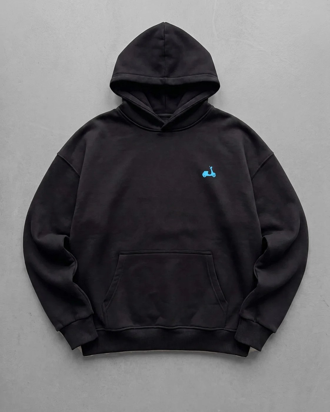 Black "Scooter" Printed Oversize Hoodie