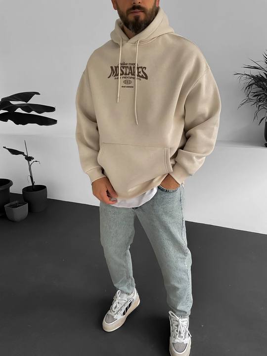 Beige "Mistakes" Printed Oversize Hoodie