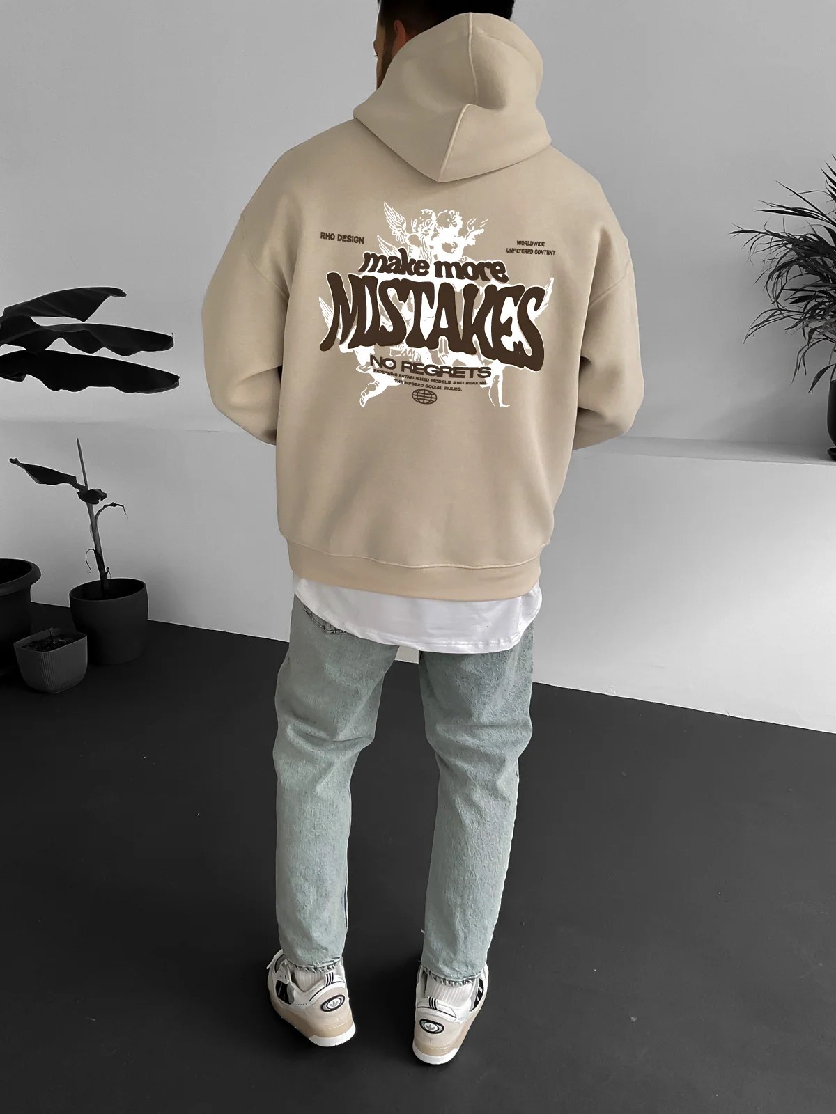 Beige "Mistakes" Printed Oversize Hoodie