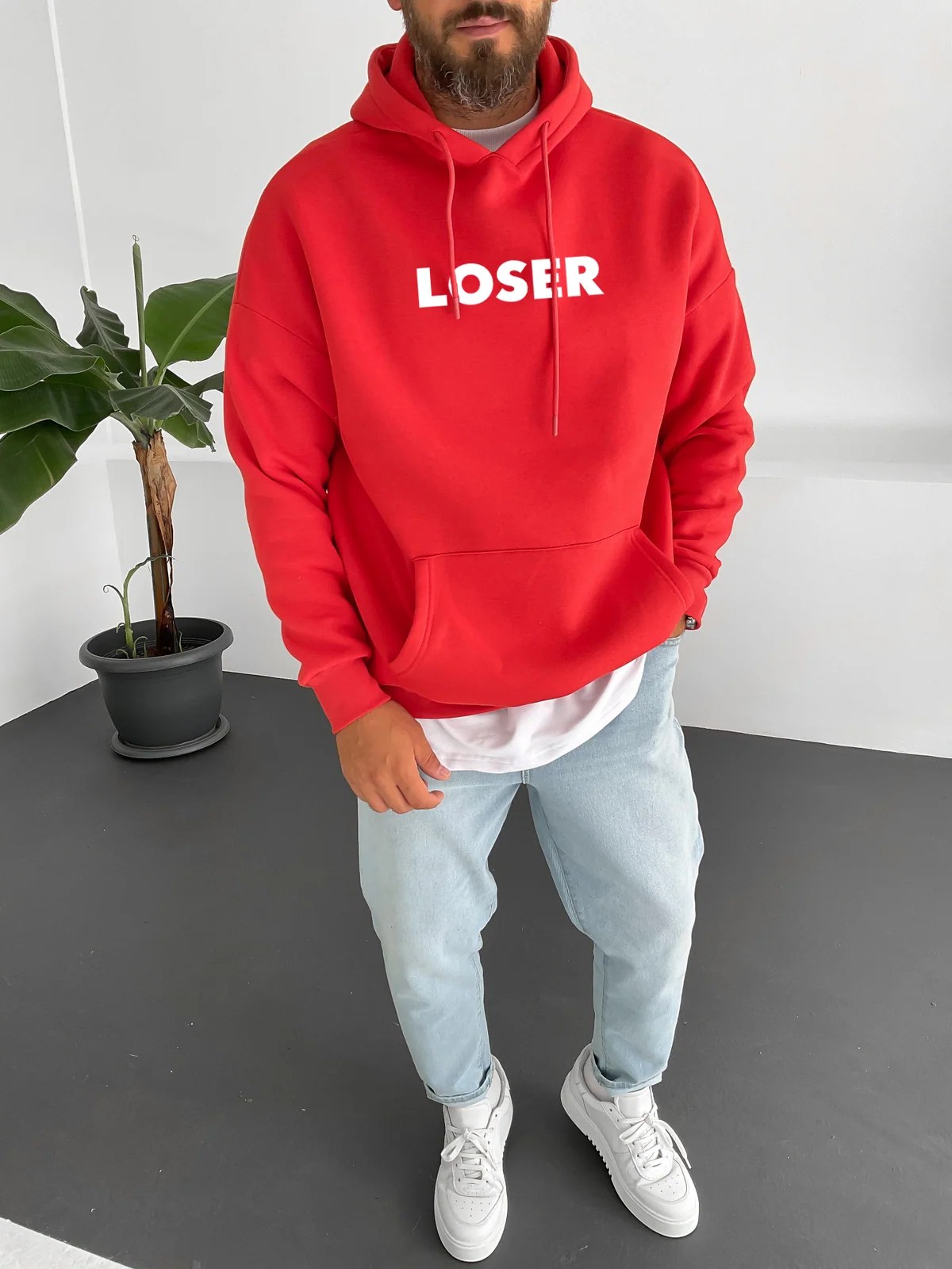 Red "Loser" Printed Oversize Hoodie