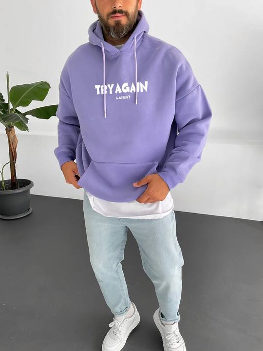 Purple "Try Again" Printed Oversize Hoodie