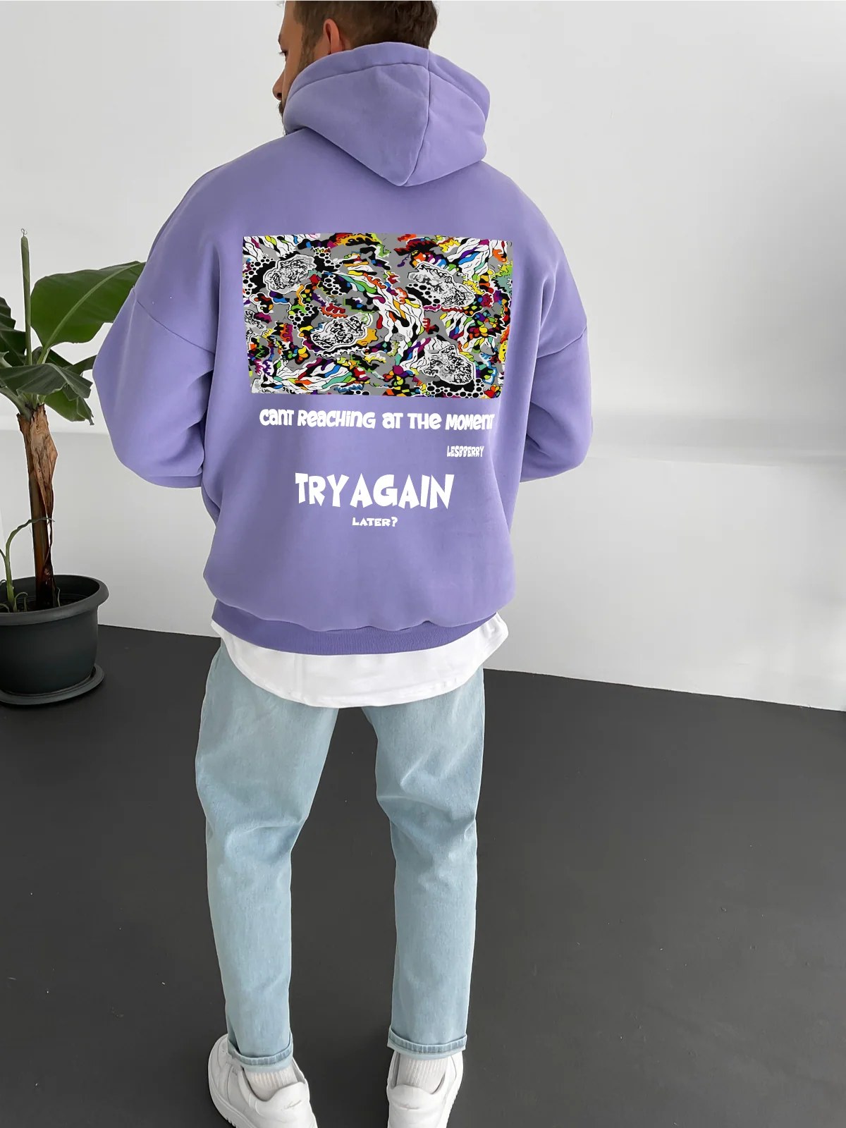 Purple "Try Again" Printed Oversize Hoodie