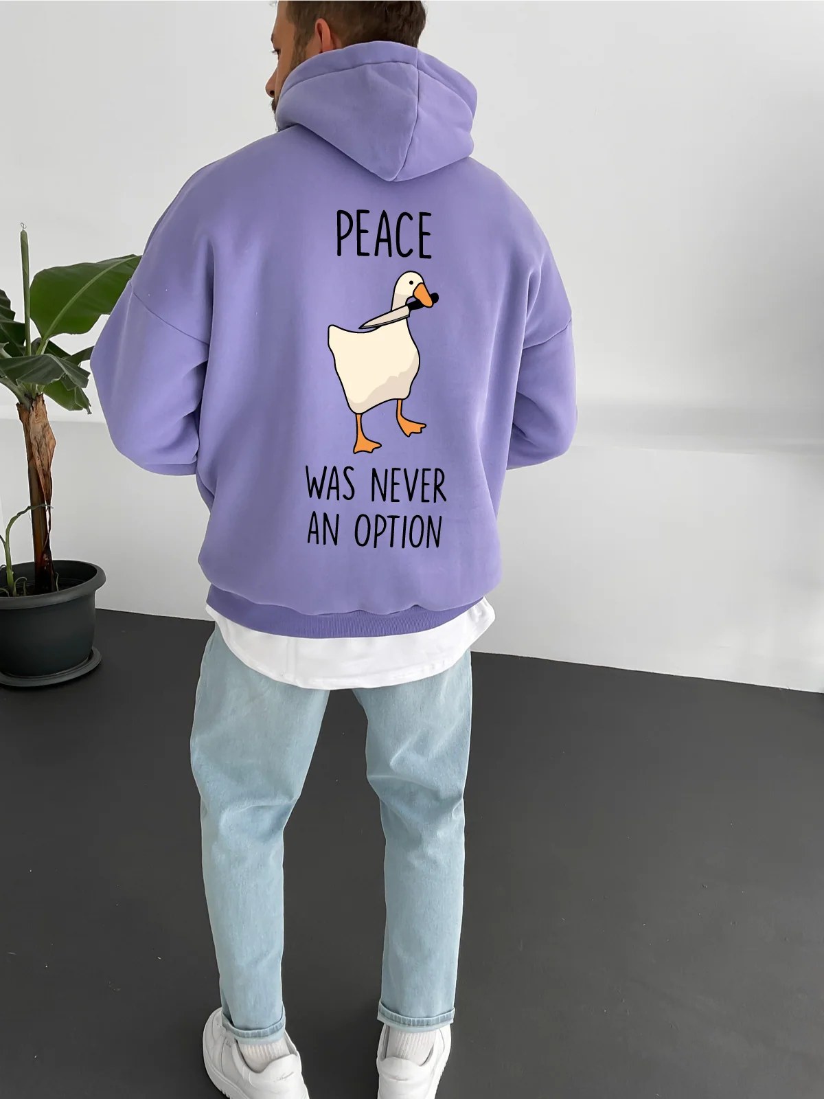 Purple "Peace" Printed Oversize Hoodie