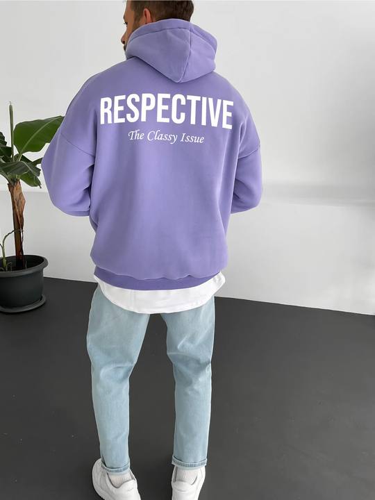 Purple "Respective " Printed Oversize Hoodie