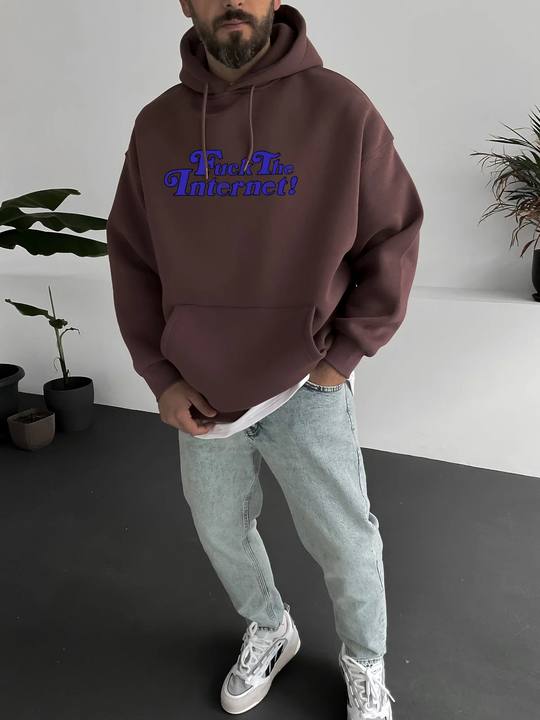 Brown "Heartbreak" Printed Oversize Hoodie