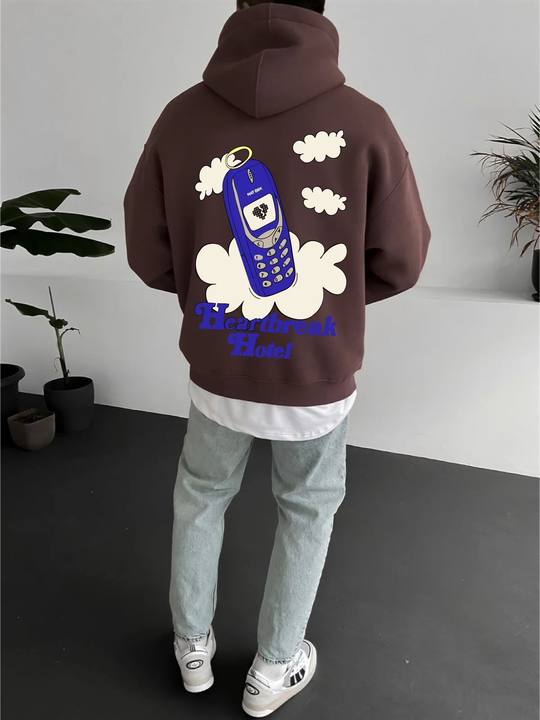 Brown "Heartbreak" Printed Oversize Hoodie