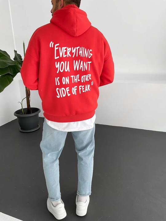 Red "Fear" Printed Oversize Hoodie