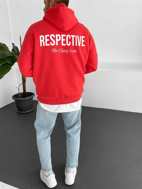 Red "Respective " Printed Oversize Hoodie