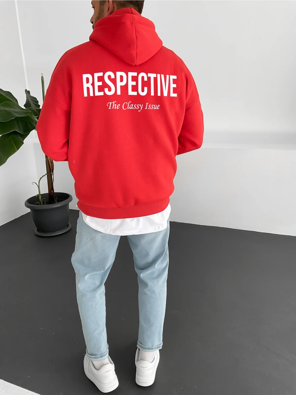 Red "Respective " Printed Oversize Hoodie