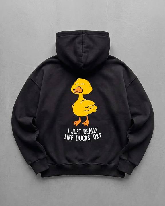 Black "Duck Lover" Printed Oversize Hoodie