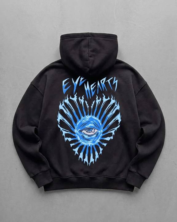 Black "Eye Hearts" Printed Oversize Hoodie