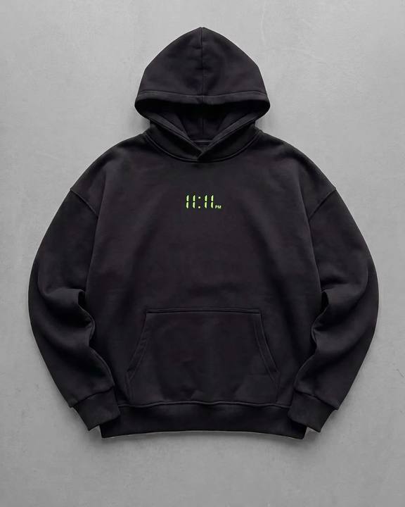 Black "11:11" Printed Oversize Hoodie