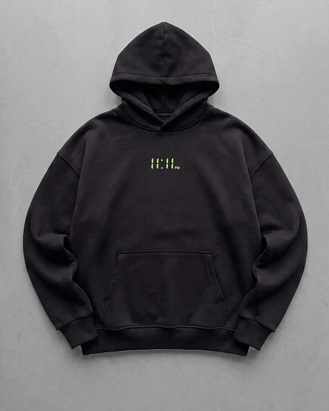 Black "11:11" Printed Oversize Hoodie