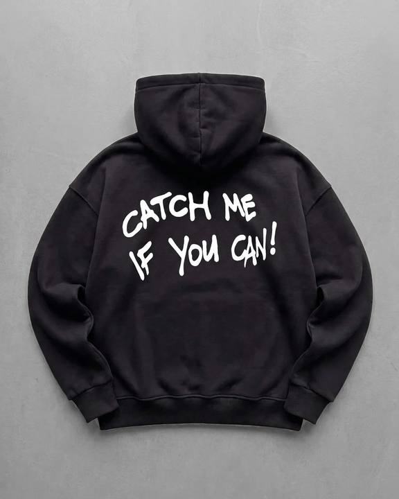 Black "Cat" Printed Oversize Hoodie