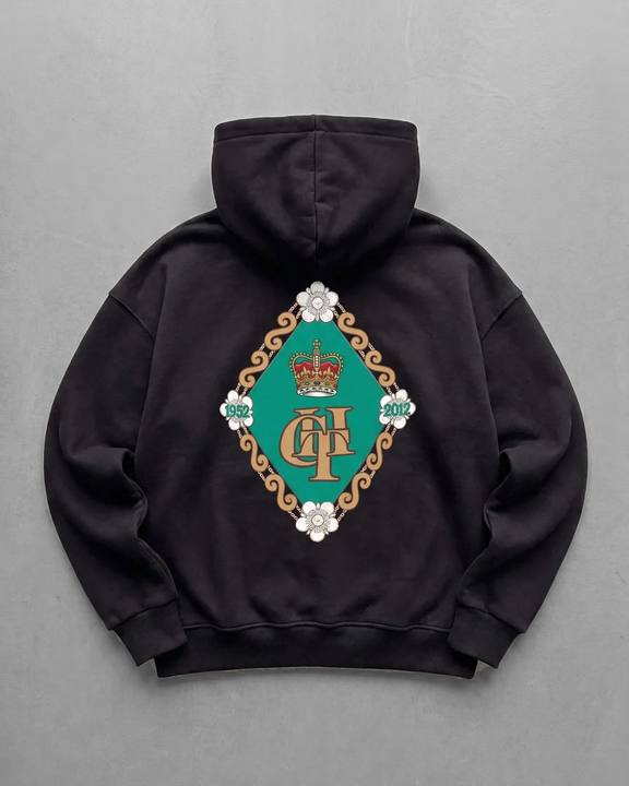 Black "Coat Of Arms" Printed Oversize Hoodie