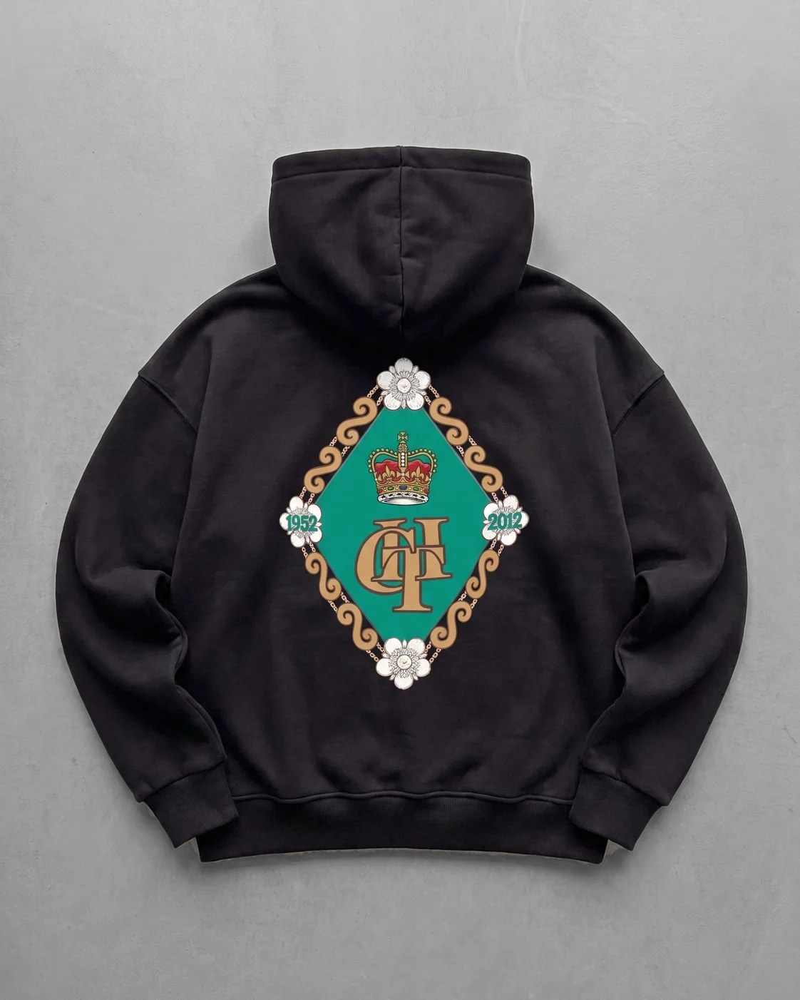 Black "Coat Of Arms" Printed Oversize Hoodie