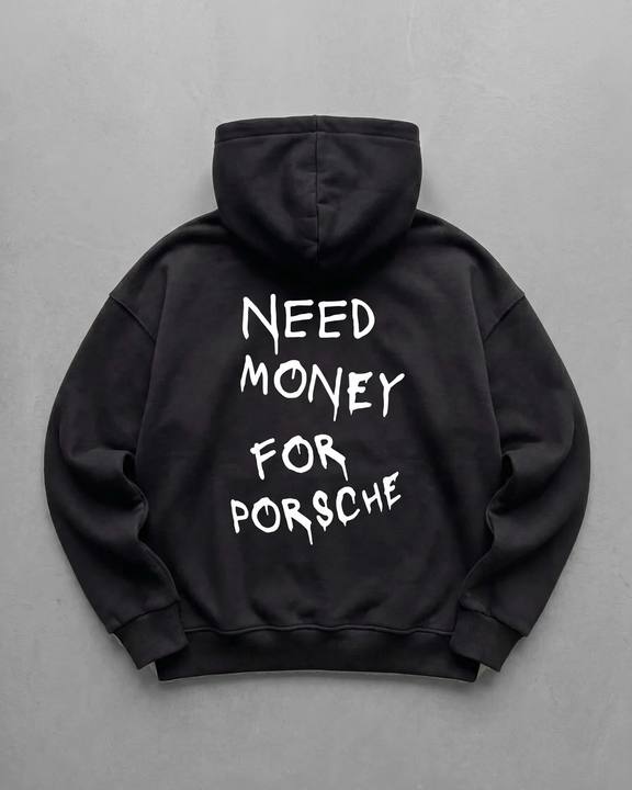 Black "Porsche" Printed Oversize Hoodie