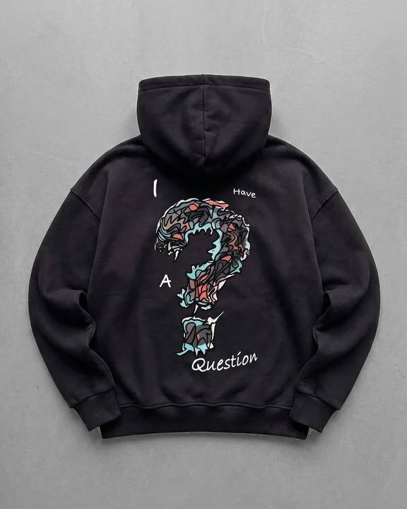 Black "Question" Printed Oversize Hoodie