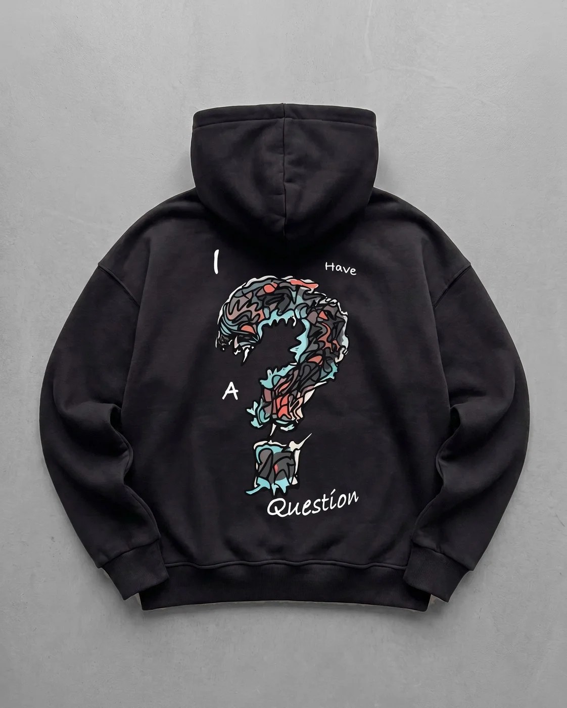 Black "Question" Printed Oversize Hoodie