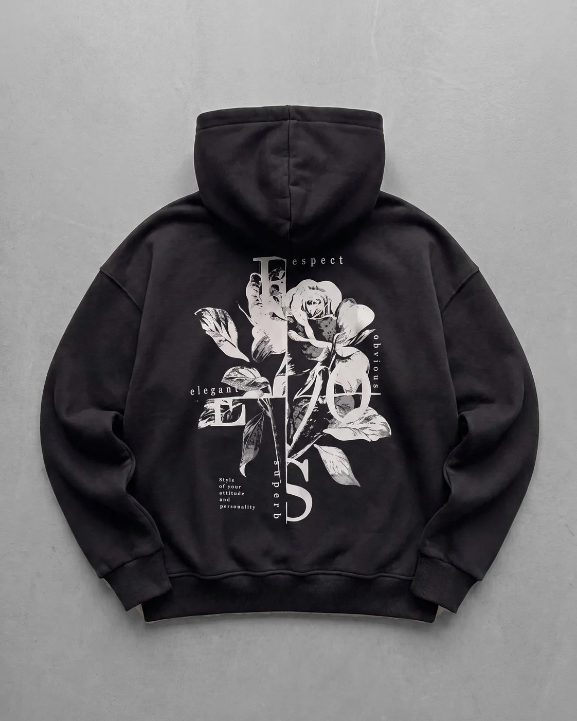 Black "Flower" Printed Oversize Hoodie