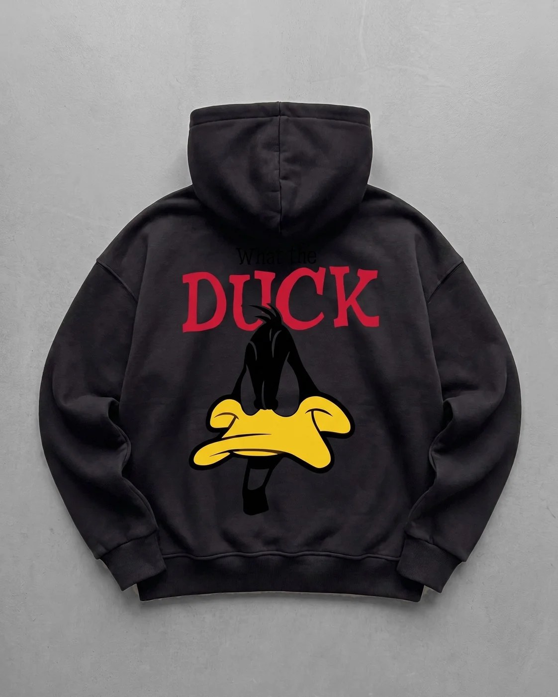 Black "What's the duck" Printed Oversize Hoodie