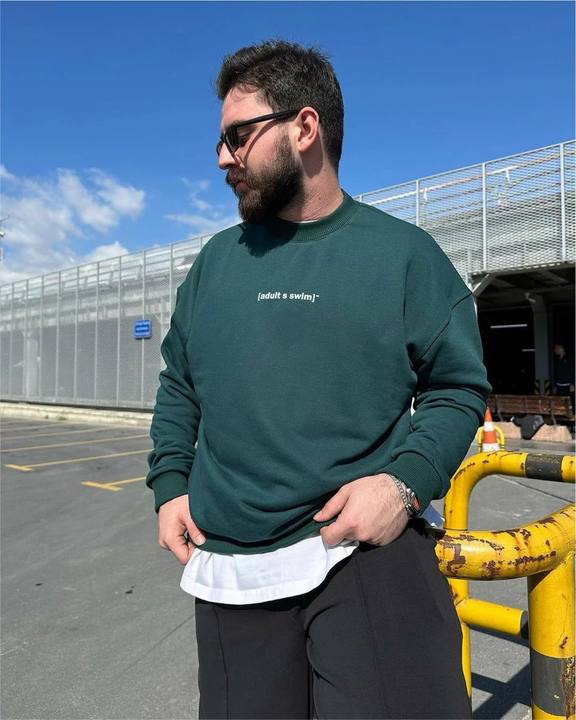 Dark Green "Adults Swim" Printed Oversize Sweatshirt