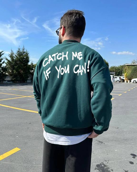 Dark Green "Cat" Printed Oversize Sweatshirt