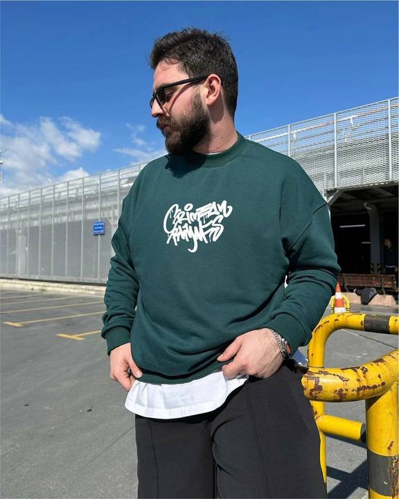 Dark Green "Crime" Printed Oversize Sweatshirt