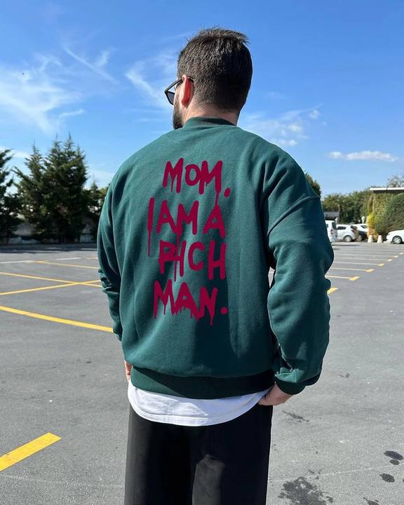 Dark Green "Success" Printed Oversize Sweatshirt