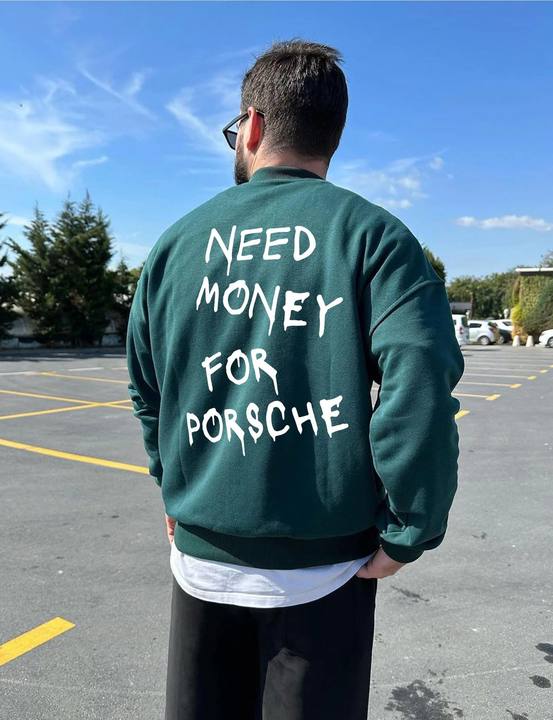 Dark Green "Porsche" Printed Oversize Sweatshirt