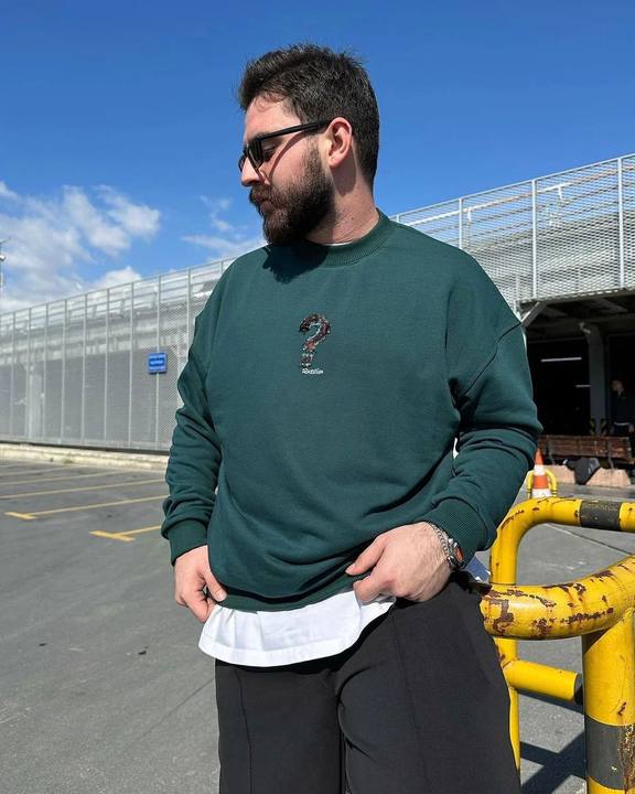 Dark Green "Question" Printed Oversize Sweatshirt