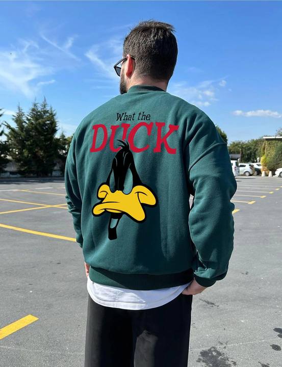 Dark Green "What's the duck" Printed Oversize Sweatshirt