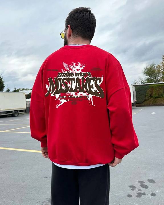 Red "Mistakes" Printed Oversize Sweatshirt