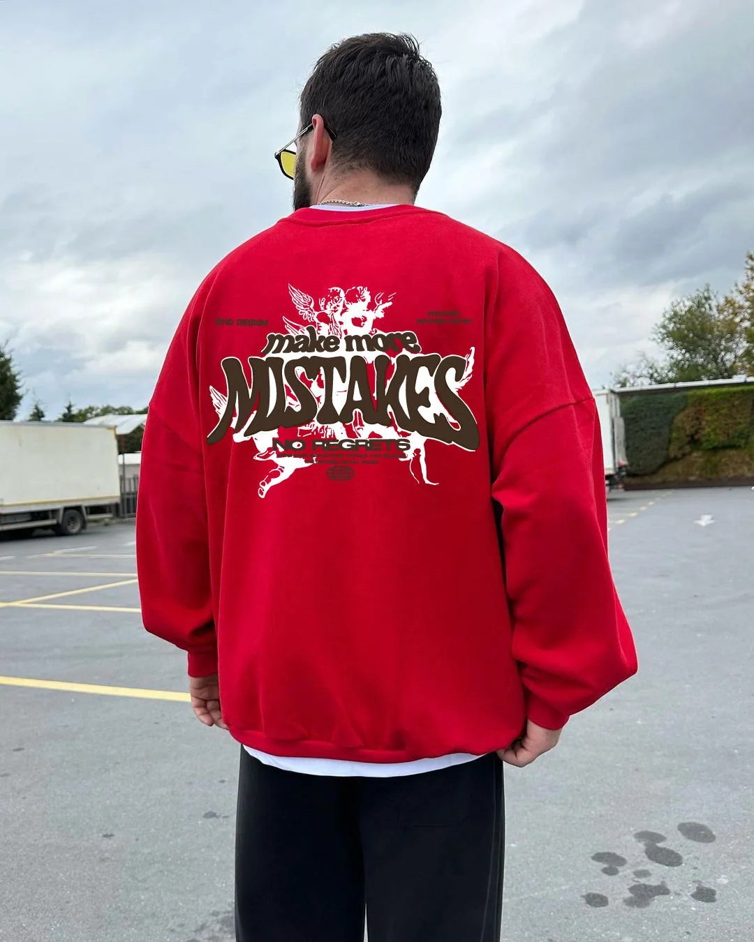 Red "Mistakes" Printed Oversize Sweatshirt