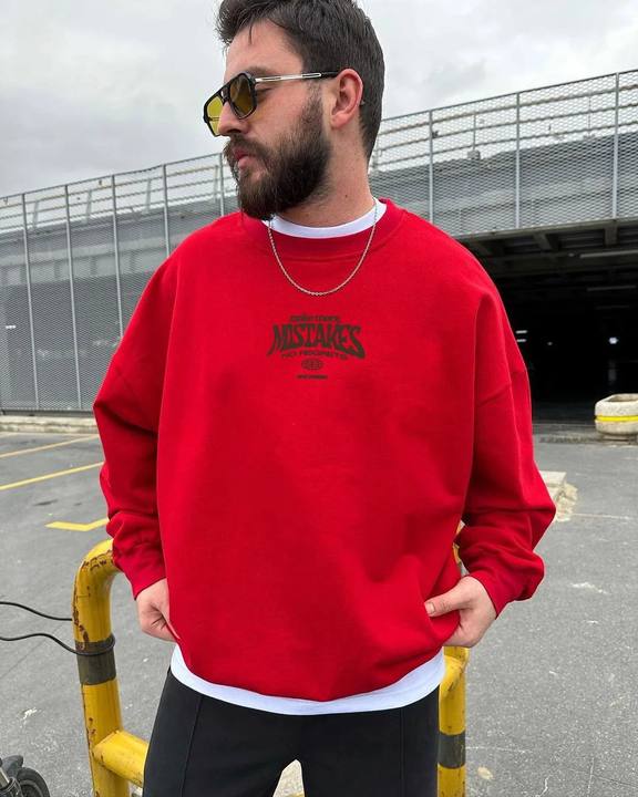 Red "Mistakes" Printed Oversize Sweatshirt