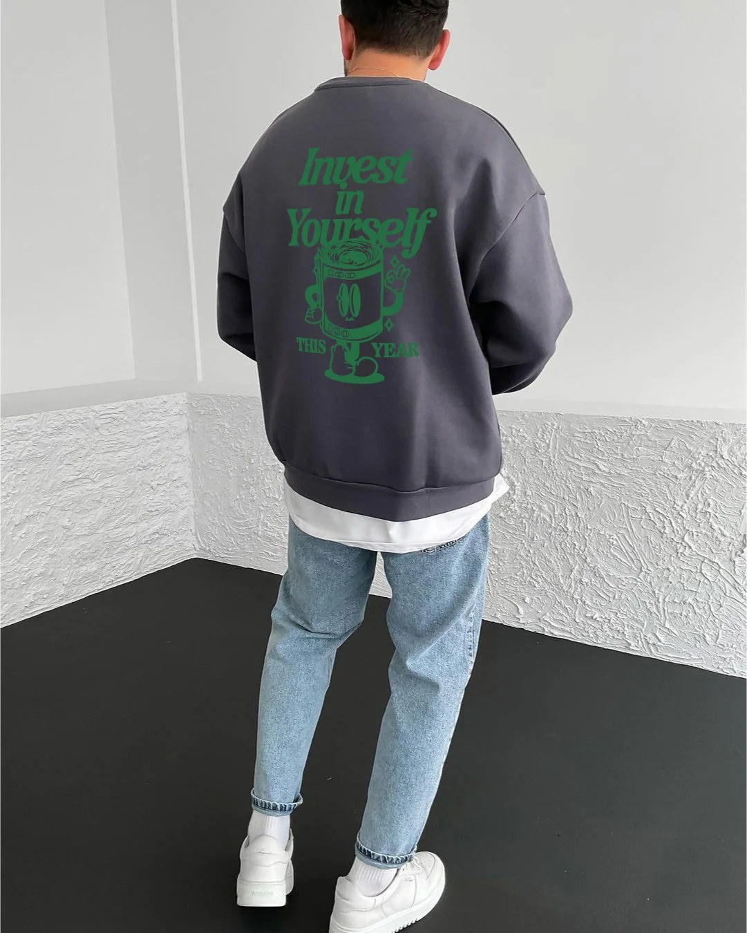 Smoked "Self-improvement" Printed Oversize Sweatshirt