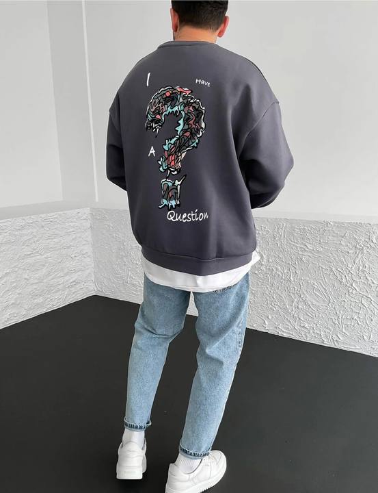 Smoked "Question" Printed Oversize Sweatshirt