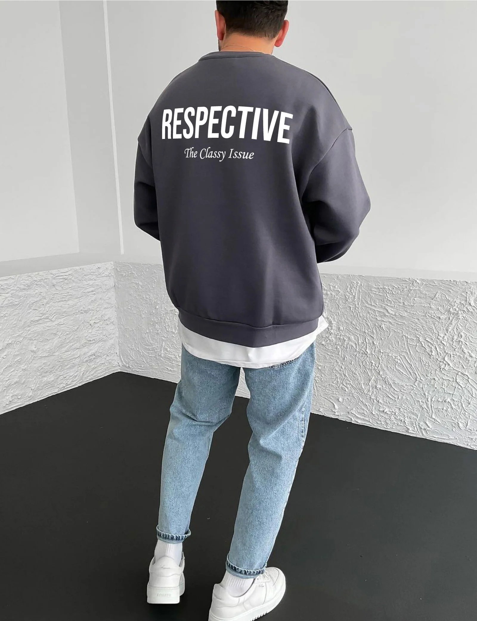 Smoked "Respective " Printed Oversize Sweatshirt