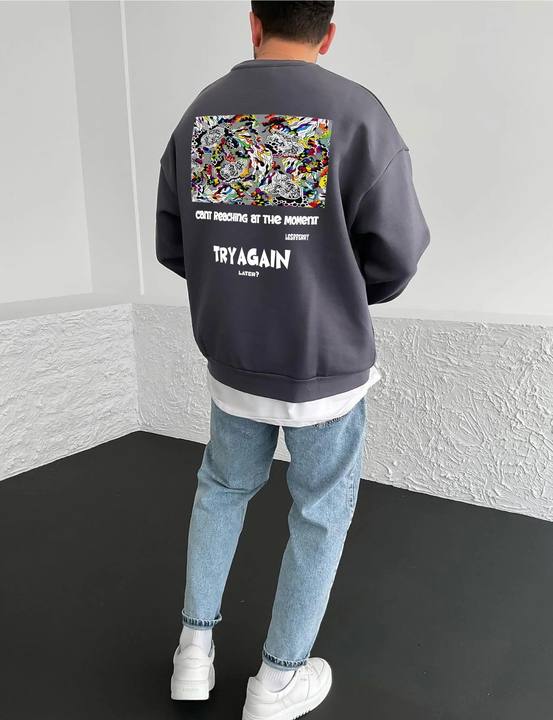 Smoked "Try Again" Printed Oversize Sweatshirt