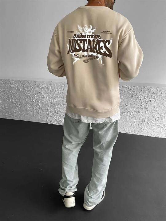 Beige "Mistakes" Printed Oversize Sweatshirt