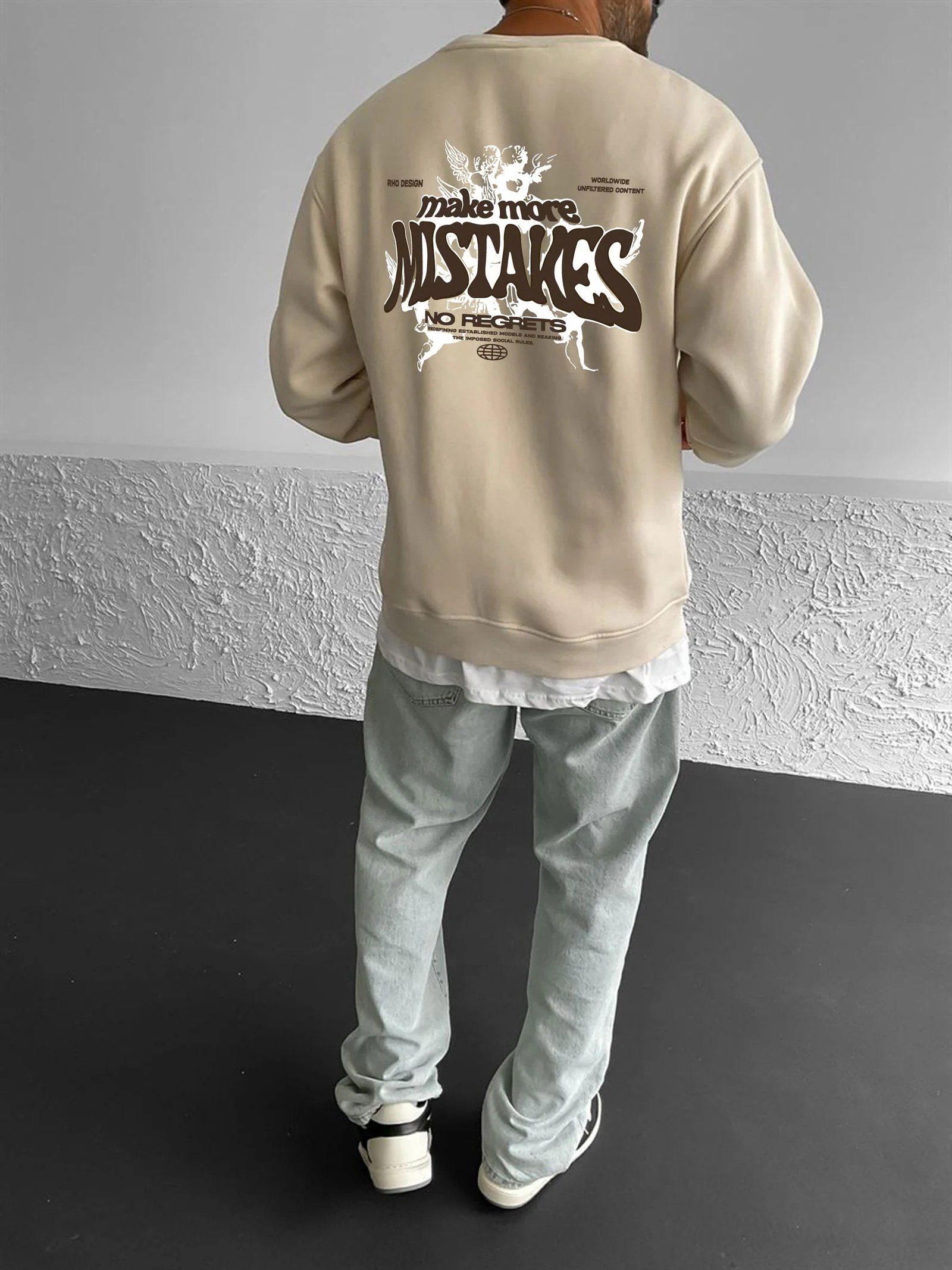 Beige "Mistakes" Printed Oversize Sweatshirt