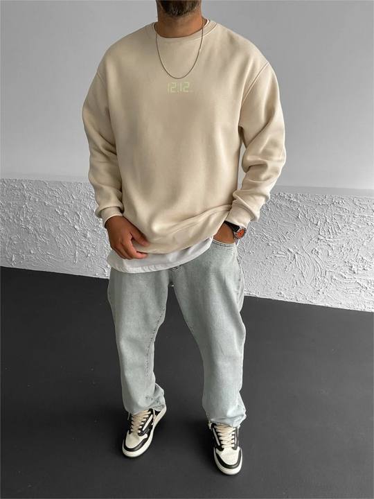Beige "12:12" Printed Oversize Sweatshirt