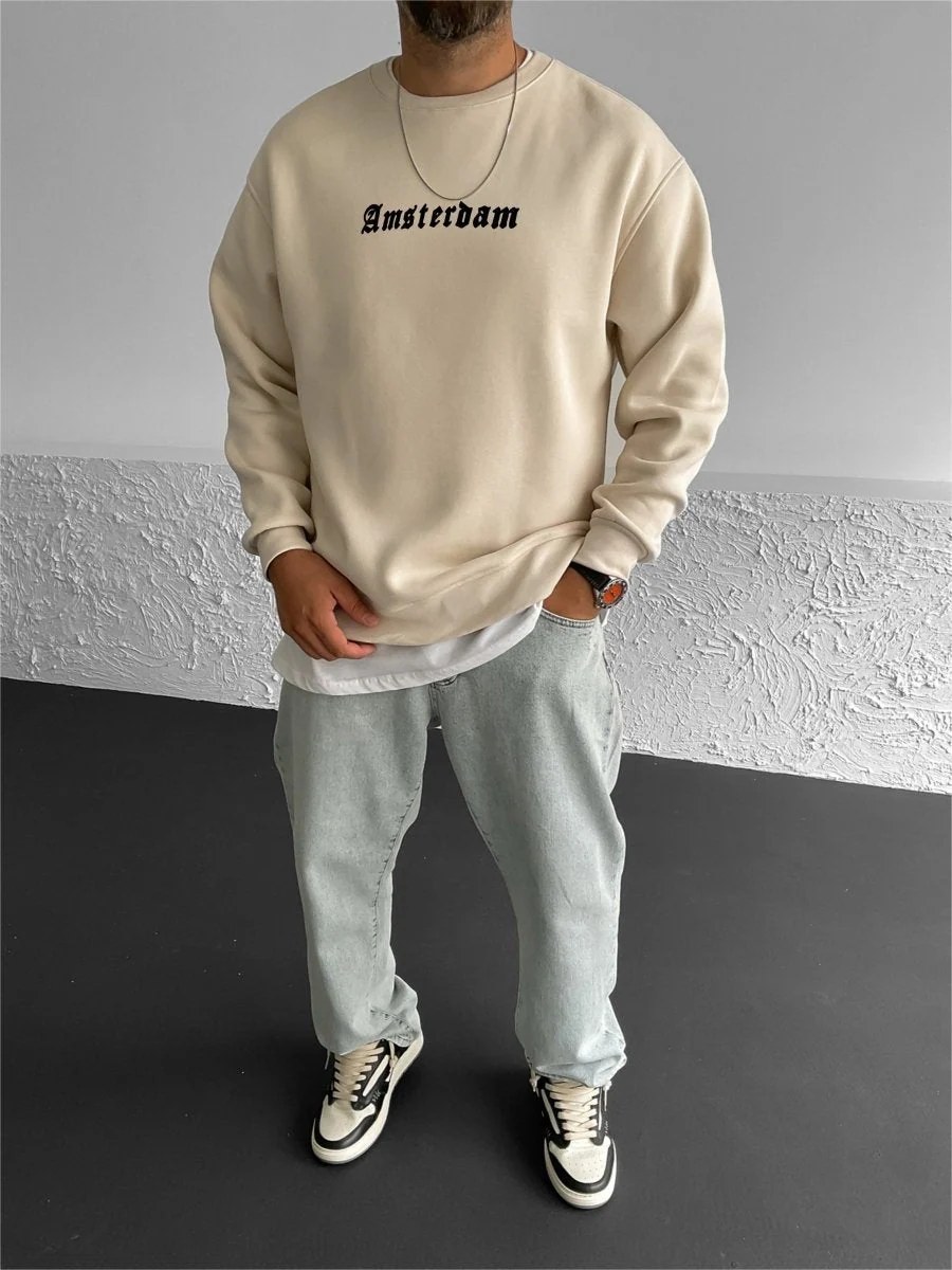 Beige "Amsterdam" Printed Oversize Sweatshirt