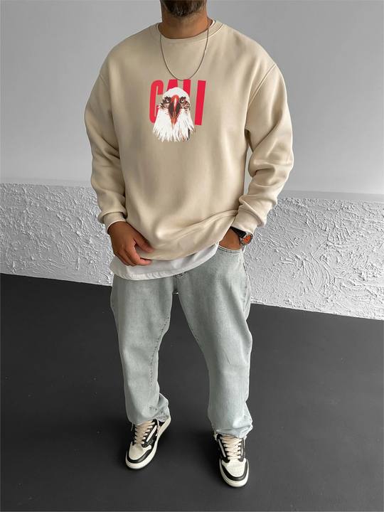 Beige "Eagle" Printed Oversize Sweatshirt
